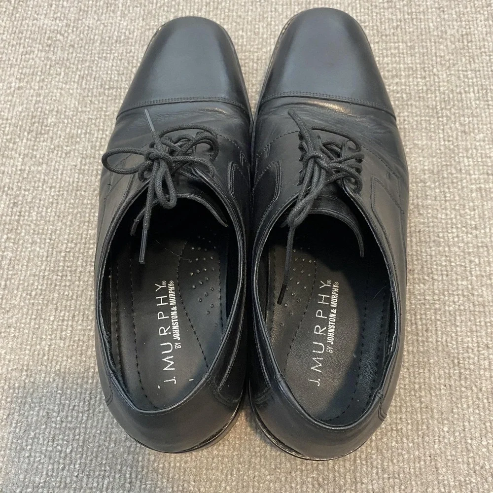 Johnston & Murphy Shoes Mens Size 11 W Black Leather Cap Toe Derby 59-11567